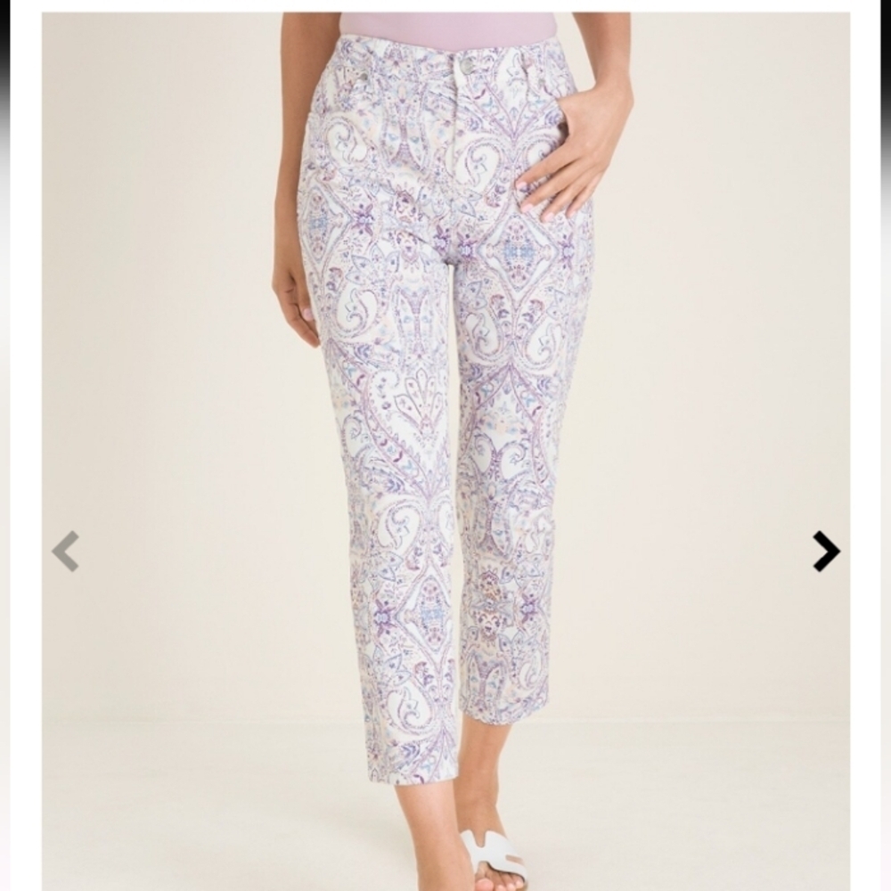 Chicos Girlfriend Sateen Paisley Slim Leg Crop Casual Office Preppy Party Pant 6 - Picture 3 of 10